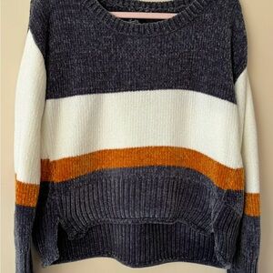 Leighton Chenille Multi Colorblock Sweater - Navy, White, and Orange
